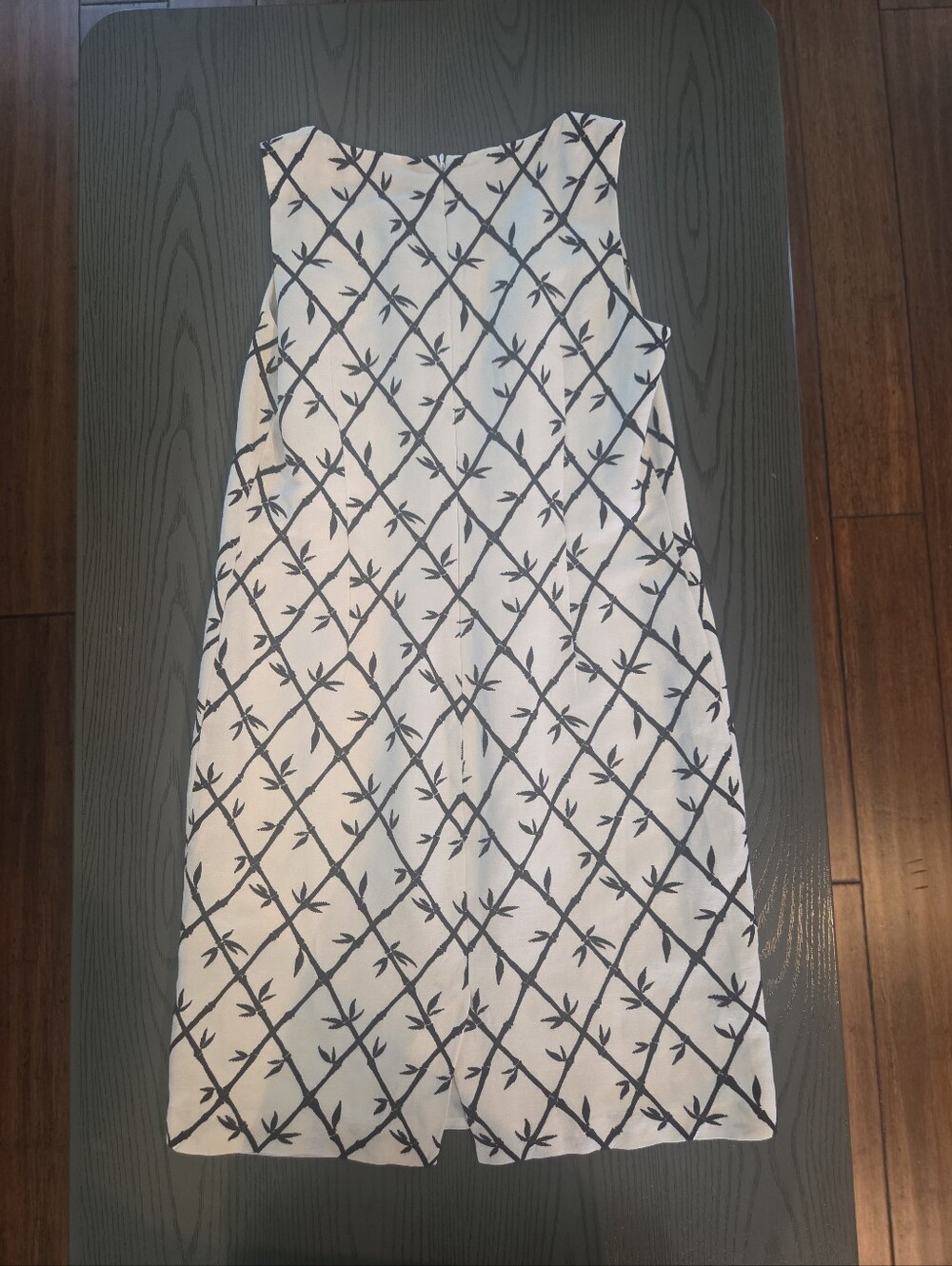 Talbots White Sleeveless Midi Dress with Black Lattice Print